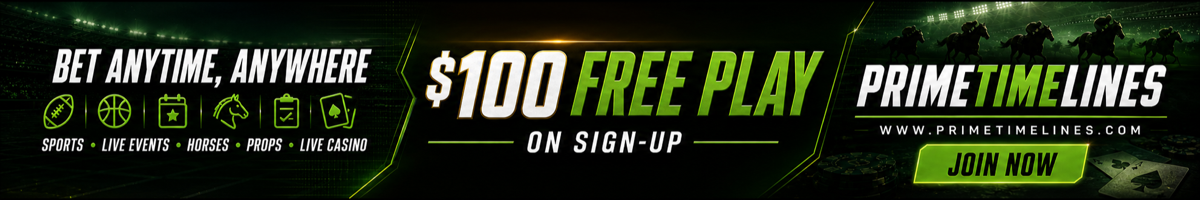 PrimeTimeLines — bet anytime, anywhere: $100 free play on sign-up